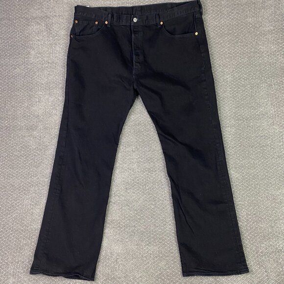 Levi's 501 Jeans Men's 44 x 34 Fits 44 x 31 Black Stretch Denim Button Fly - Picture 1 of 14